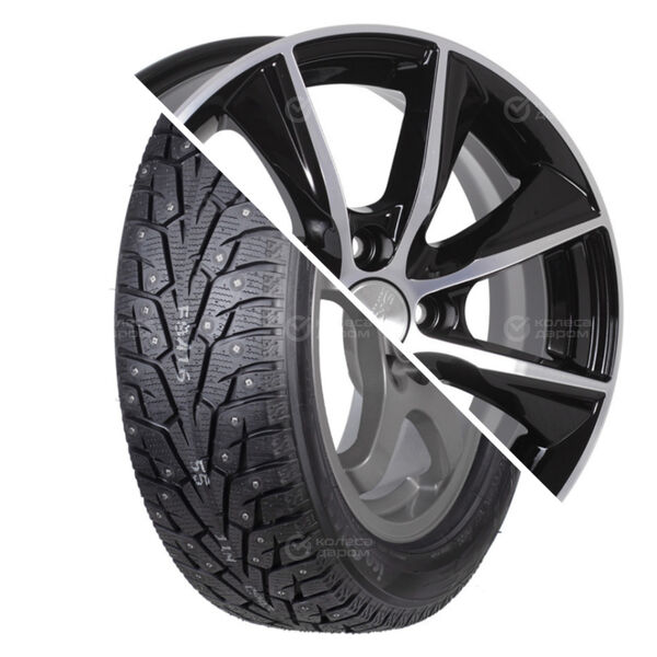 Колесо в сборе Yokohama iceGUARD IG55 205/70 R15 100 T + СКАД Порту 6x15 4x100 ET40 DIA60.1 черный глянцевый с полированной лицевой поверхностью