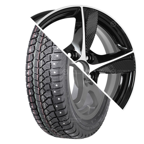 Колесо в сборе Viatti Brina Nordico (V-522) 205/55 R16 91 T + КиК Кинезис-оригинал (КС679) 6.5x16 5x114.3 ET50 DIA66.1 черный глянцевый с полированными элементами лицевой поверхности