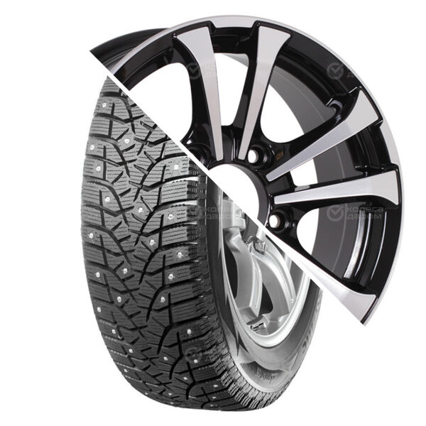 Колесо в сборе Bridgestone Blizzak Spike-02 SUV 215/65 R16 98 T + СКАД Тундра 6.5x16 5x139.7 ET40 DIA98.5 черный глянцевый с полированной лицевой поверхностью