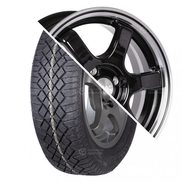 Колесо в сборе Continental Viking Contact 7 185/65 R15 92 T + СКАД Киото 6x15 4x100 ET40 DIA60.1 чёрный глянцевый с полированным ободом
