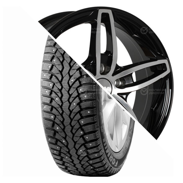 Колесо в сборе Formula Ice 205/60 R16 96 T + СКАД Турин 6.5x16 5x112 ET46 DIA57.1 черный глянцевый с полированной лицевой поверхностью