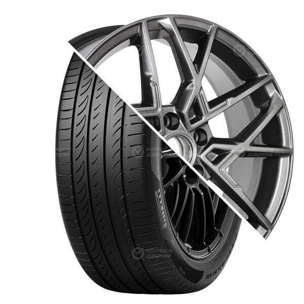 Колесо в сборе Pirelli Powergy 215/50 R18 92 W + КиК Вудроф 7x18 5x114.3 ET48 DIA56.1 насыщенный темно-серый полностью полированный
