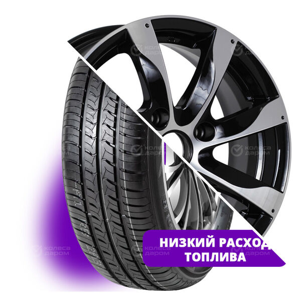 Колесо в сборе Atlander AX77 185/65 R15 88 H + КиК Джемини-оригинал 6x15 4x100 ET48 DIA60.1 черный глянцевый с полированными элементами лицевой поверхности