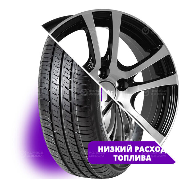 Колесо в сборе Atlander AX77 205/70 R15 96 H + СКАД Дели 6x15 4x100 ET48 DIA54.1 черный глянцевый с полированной лицевой поверхностью