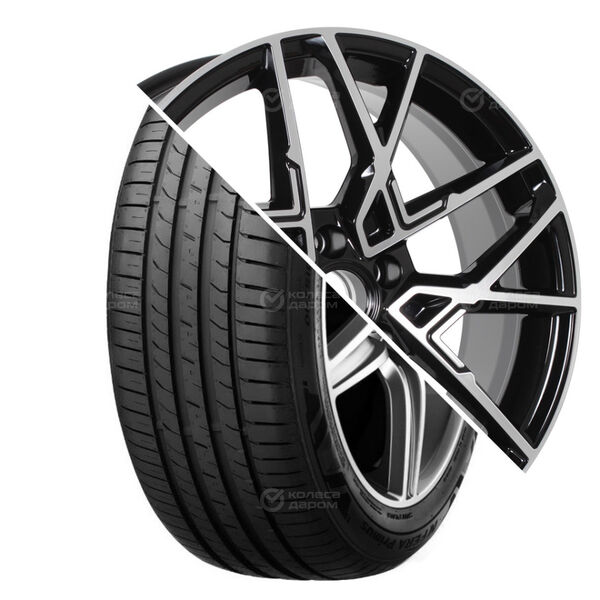 Колесо в сборе Nexen NFERA Primus 215/55 R18 95 V + КиК Вудроф 7x18 5x108 ET33 DIA60.1 черный глянцевый с полированными элементами лицевой поверхности